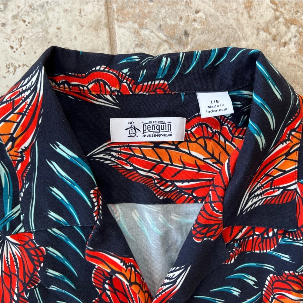 Original Penguin NWT Leaves Short Sleeve Button Down Slim Fit Camp Shirt, L - Picture 6 of 11